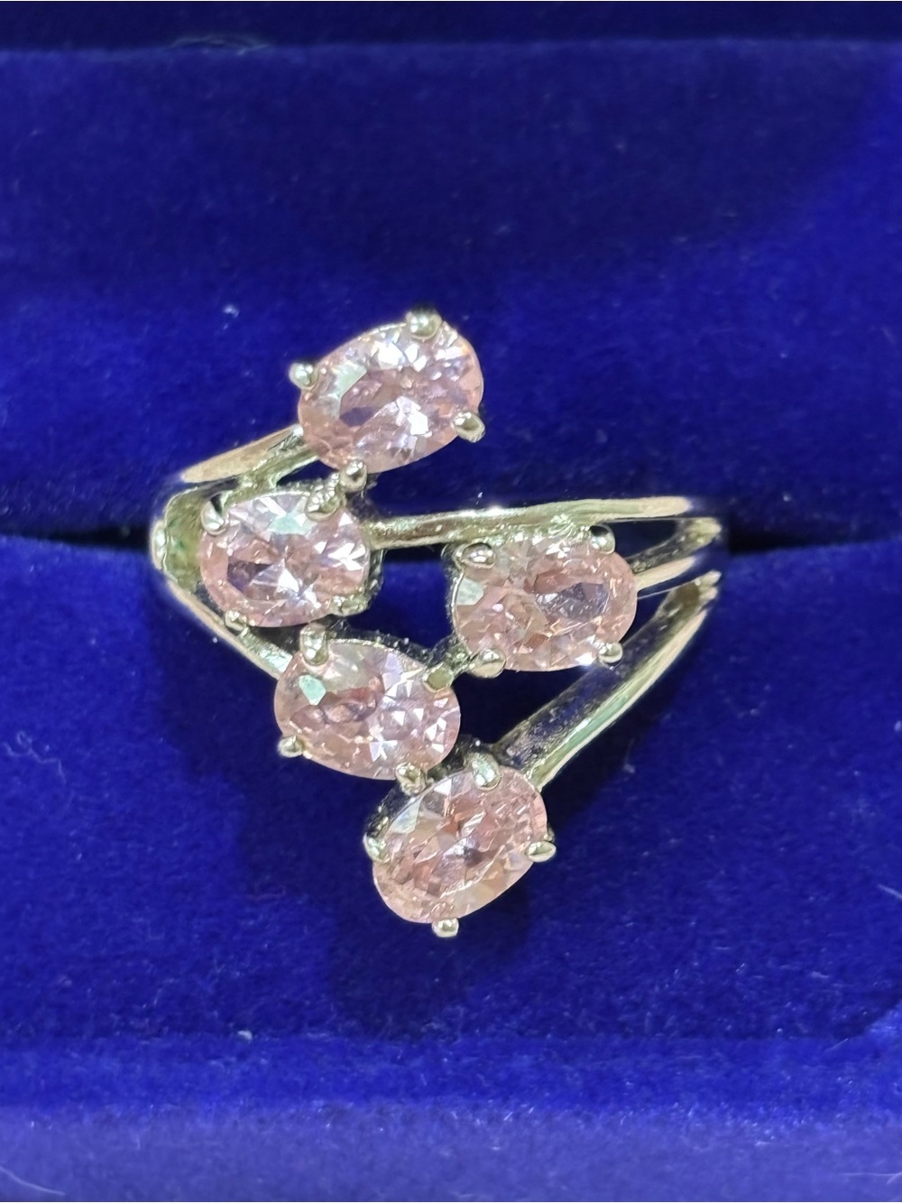 Pink Stone Multi-Crystal silvertone Ring